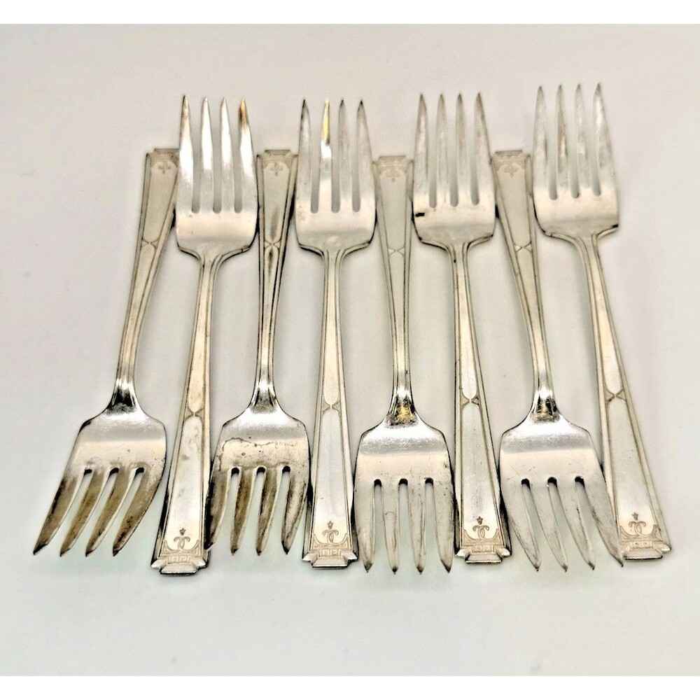 Vintage 1930s National Silver Co Doric Silver Plated Dinner Forks 203g Set of 8